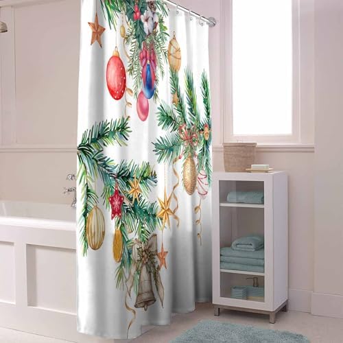 72 Inches Christmas Decor Shower Curtain Set with 12 Hooks