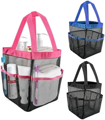 3 Pack Mesh Shower Caddy Bag with 8 Pockets