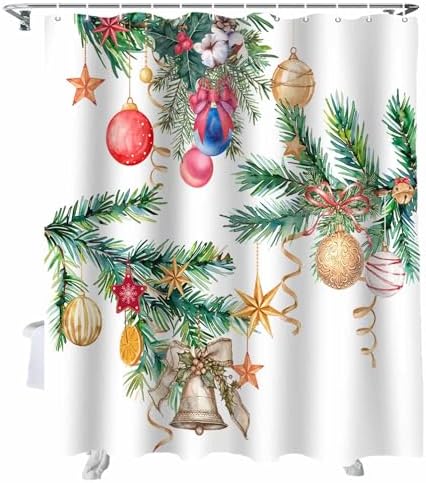 72 Inches Christmas Decor Shower Curtain Set with 12 Hooks