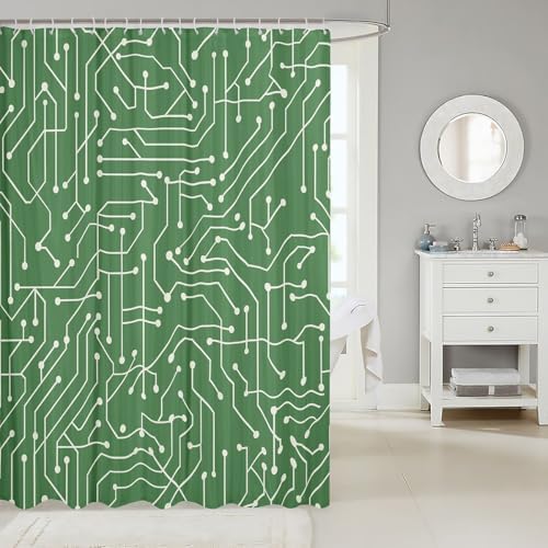 Erosebridal 3D Print Circuit Board Shower Curtain 72x84 Green