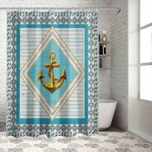 Funnywall88 72 Inches Retro Anchor Flower Shower Curtain Set with 12 Hooks
