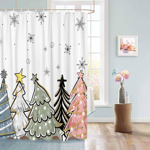 72 Sage Green Pine Tree Shower Curtain Set with 12 Hooks