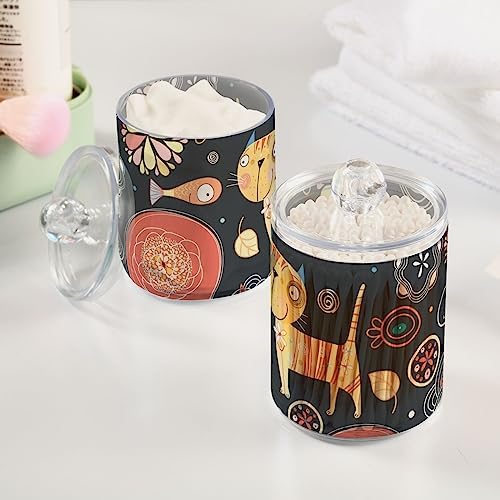 Cute Cat Qtip Holder 2 Pack Clear Plastic Canister Set