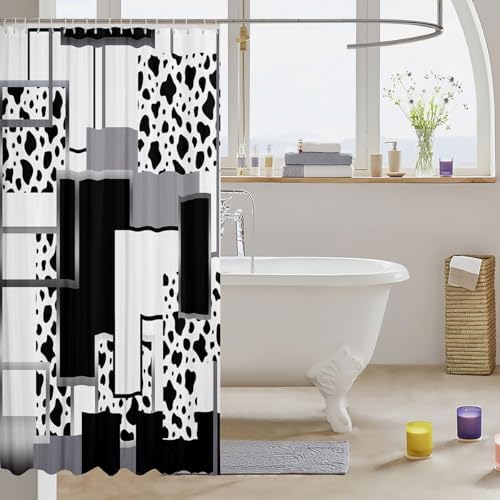 Erosebridal Geometric Cow Print Shower Curtain Kids Bathroom 72x78