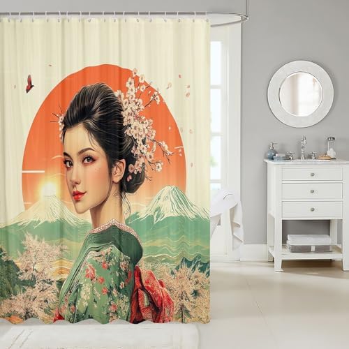 Geisha Shower Curtain Set with 12 Hooks