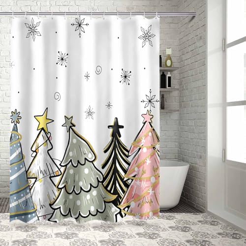 72 Sage Green Pine Tree Shower Curtain Set with 12 Hooks