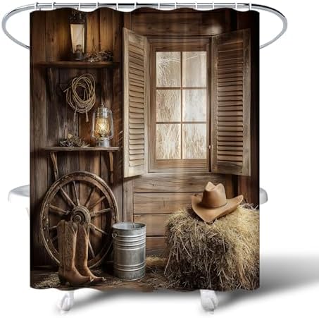 Western Rustic Barn Shower Curtain Set 70x70 Inch