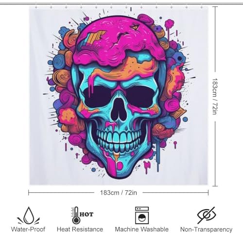 TIYAANDSY Red Blue Skull Shower Curtain Set 72x72in