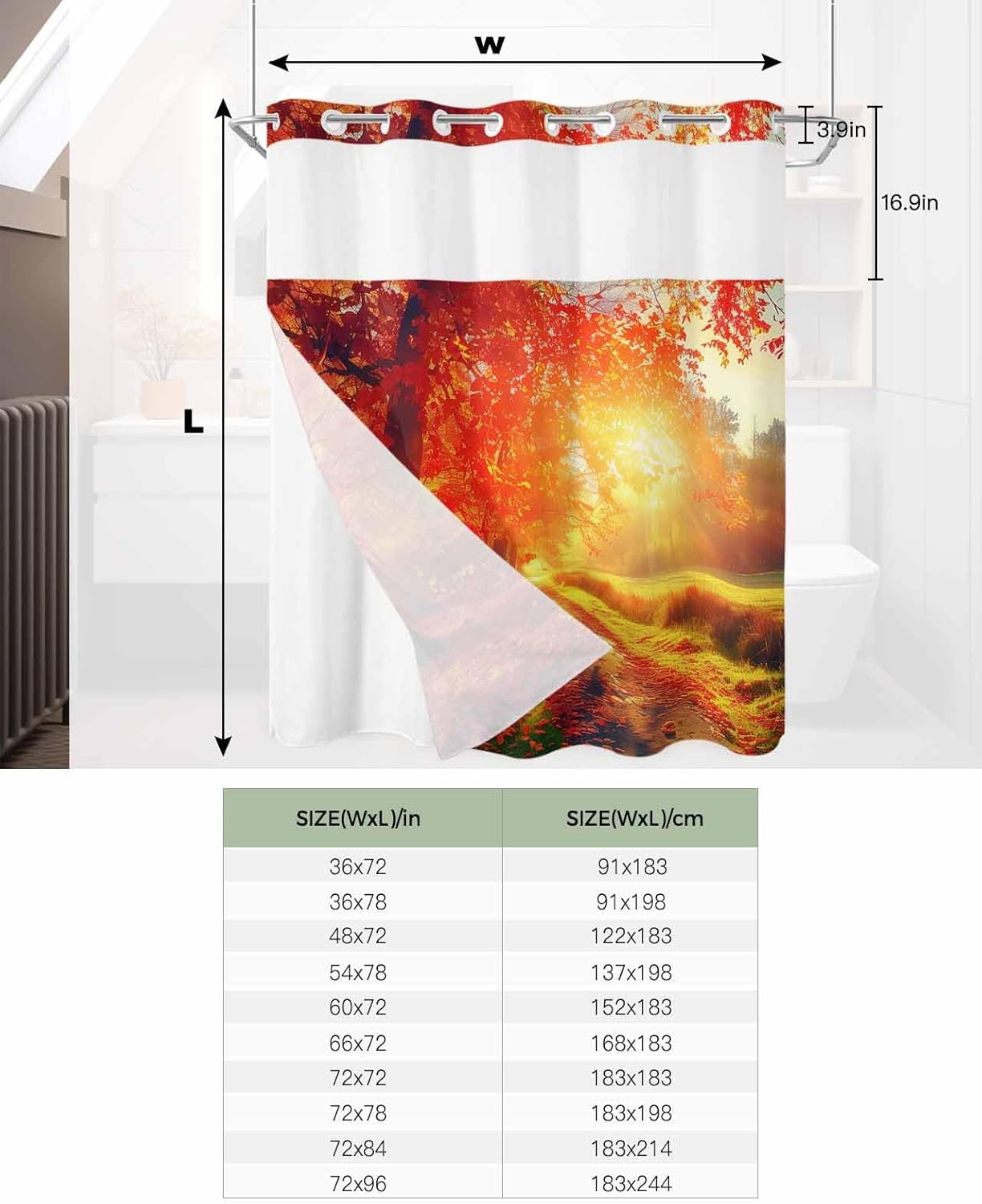 Waterproof No Hook Shower Curtain Set with Snap Liner 72x72 Inch