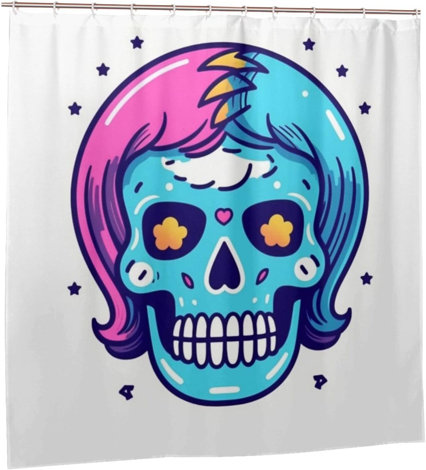 Red Blue Skull Shower Curtain Set with 12 Hooks 72x72in