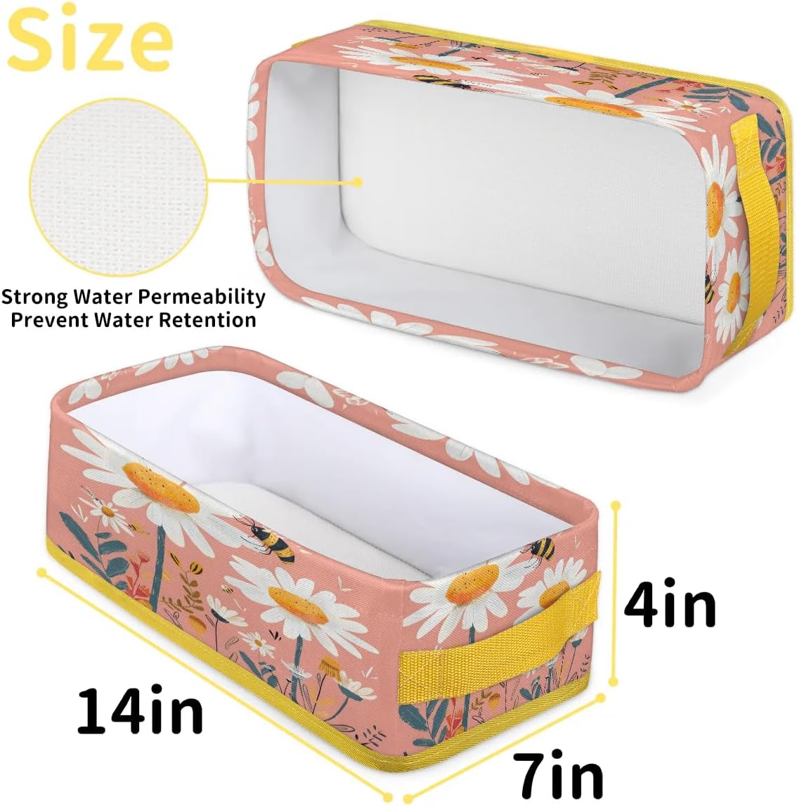Spring Daisy Bee Toilet Paper Basket with Handles