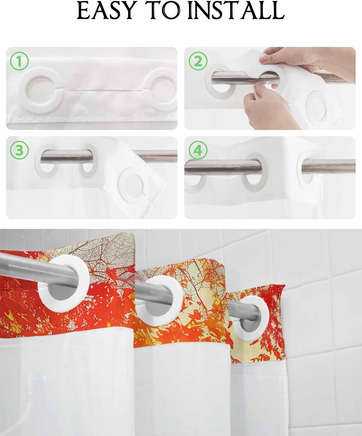 Waterproof No Hook Shower Curtain Set with Snap Liner 72x72 Inch