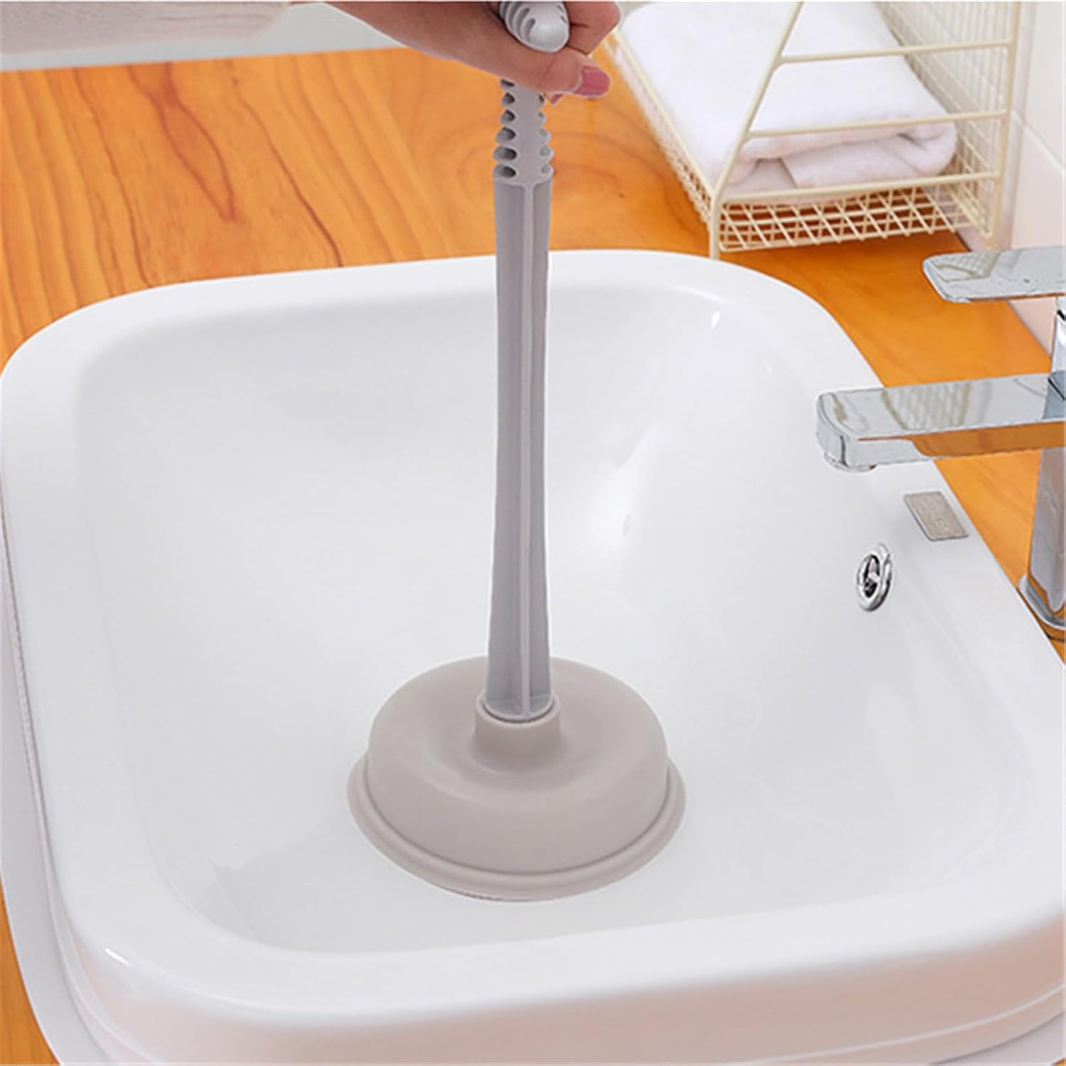 Grey Toilet Plunger Set with Holder for Bathroom