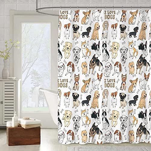 Cute Dog Shower Curtain 72x72 for Kids Bathroom Decor