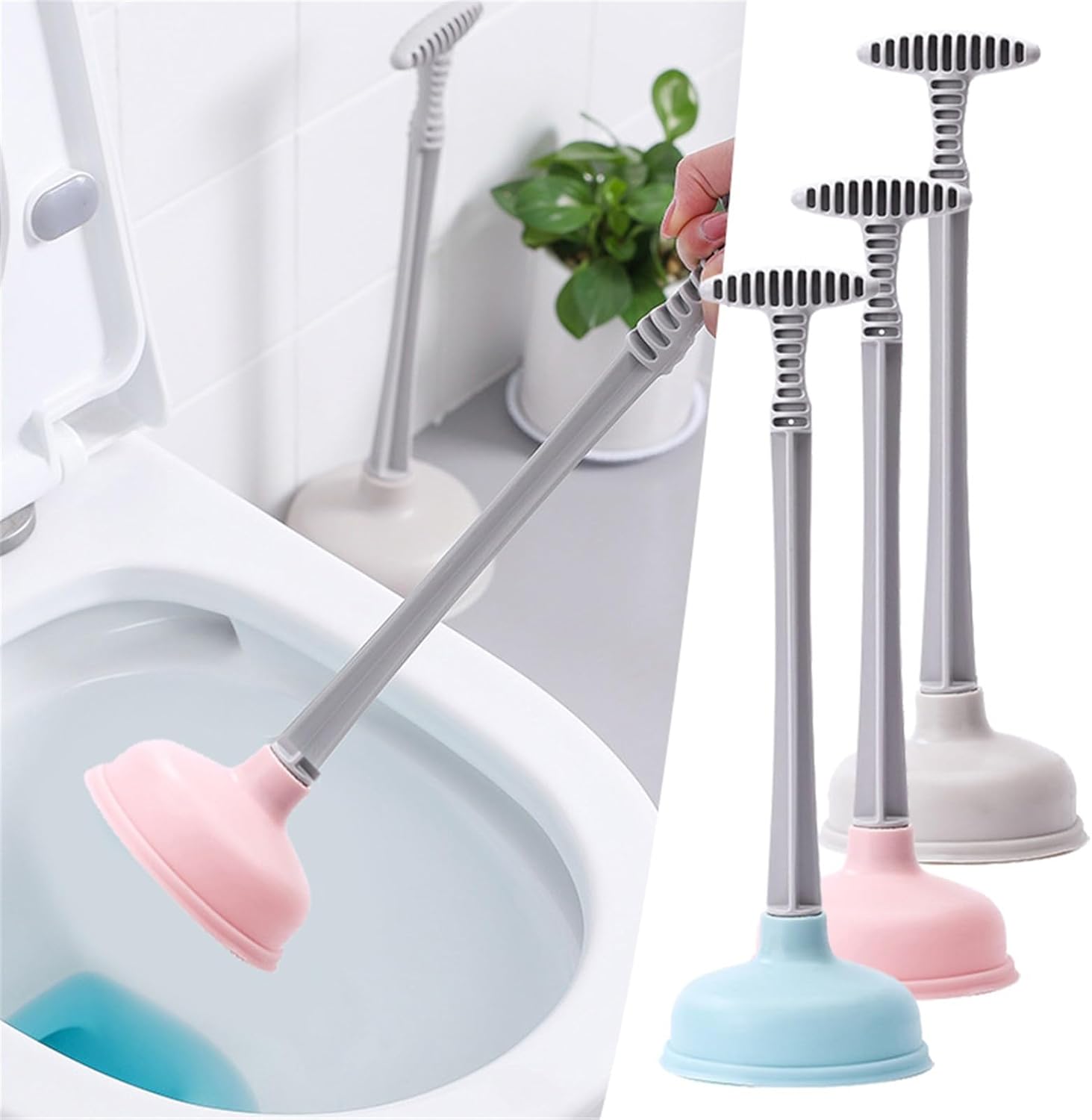 Grey Toilet Plunger Set with Holder for Bathroom