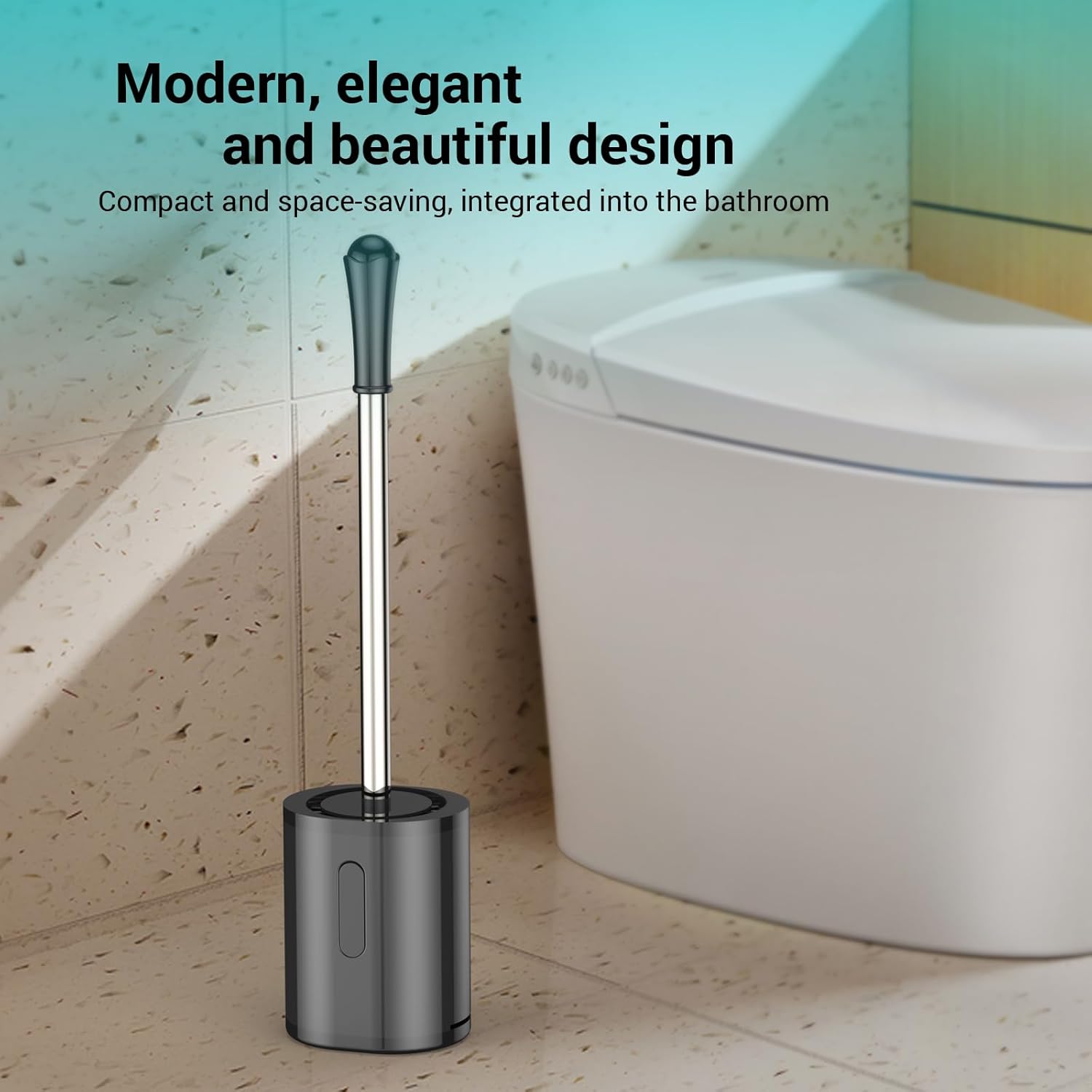 Toilet Brush with Drip-Proof Stainless Steel Handle and Hidden Plastic Holder