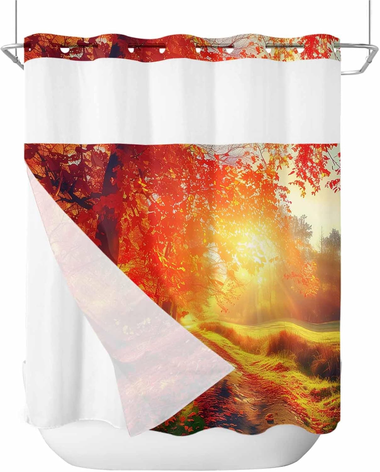 Waterproof No Hook Shower Curtain Set with Snap Liner 72x72 Inch