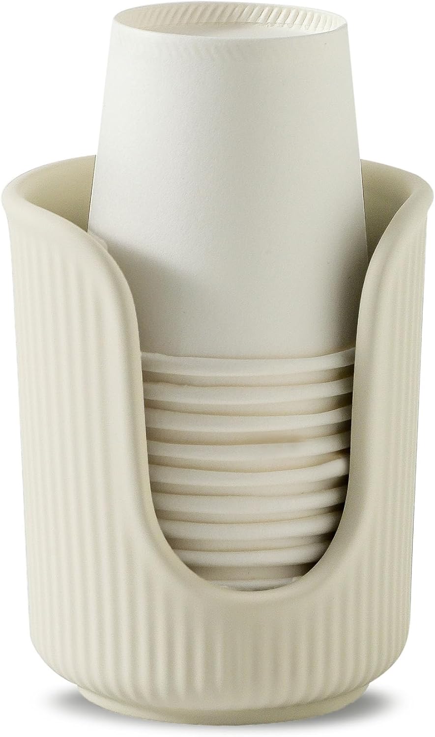 Dobbyby Ceramic Cup Dispenser with Vertical Stripes - Matte Cream