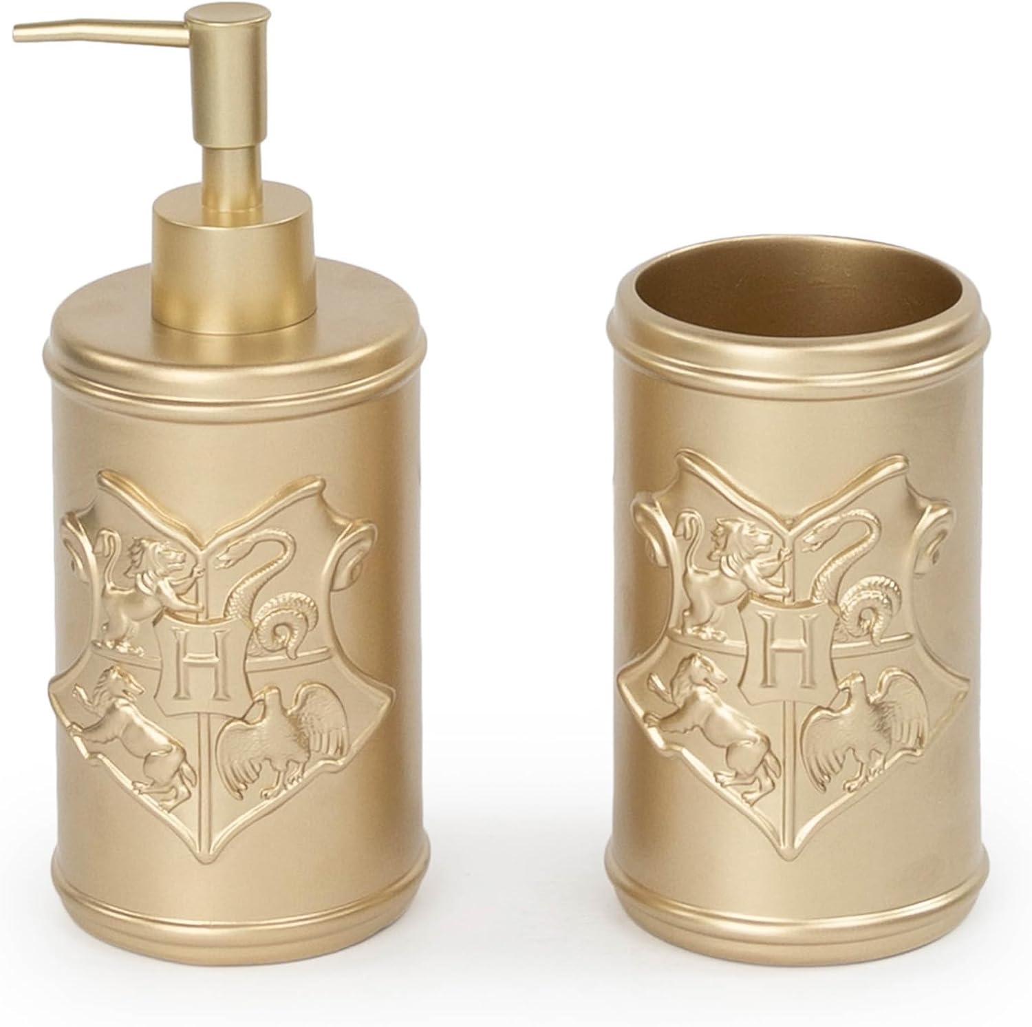 Harry Potter Bath Soap Dispenser Set - 2 Piece Gold Hogwarts Crest
