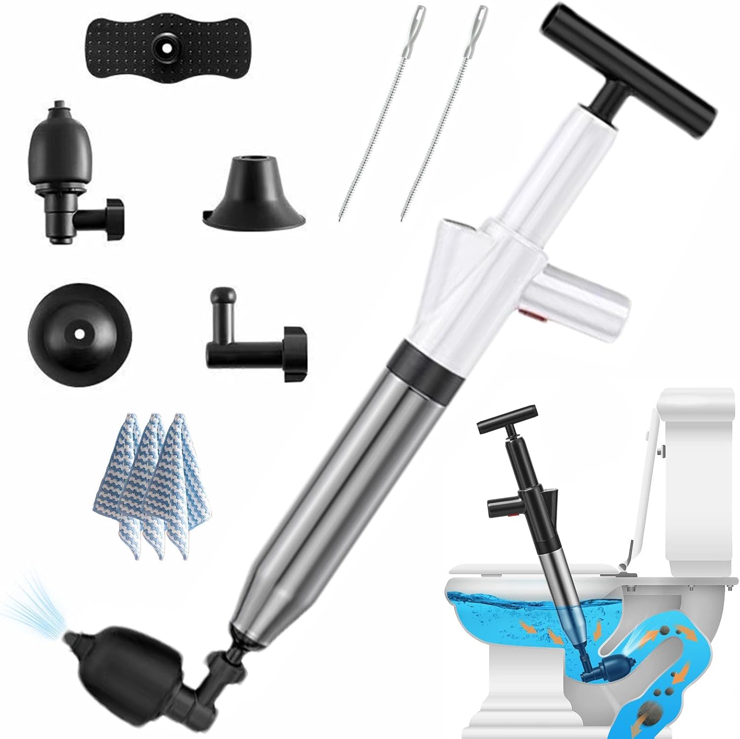 Nuotuv Pneumatic Floor Drain Unclogging Tool with Visual Barometer