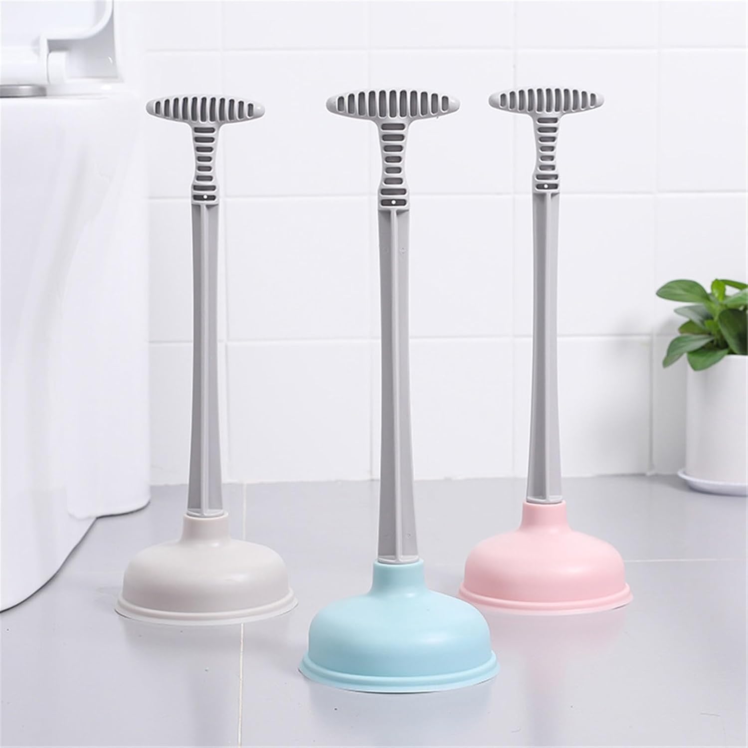 Grey Toilet Plunger Set with Holder for Bathroom
