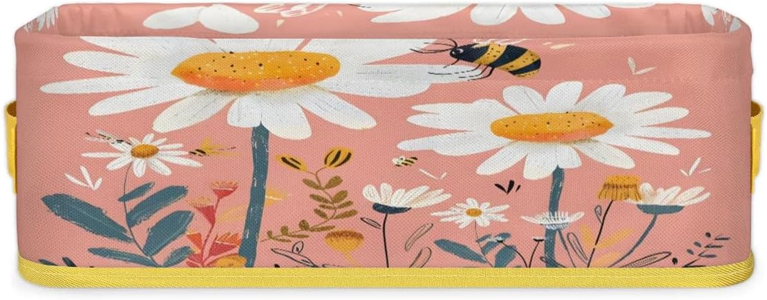 Spring Daisy Bee Toilet Paper Basket with Handles