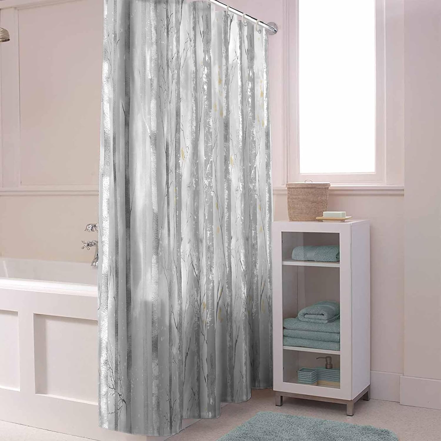 72 Inches Textured Shower Curtain Set with 12 Hooks