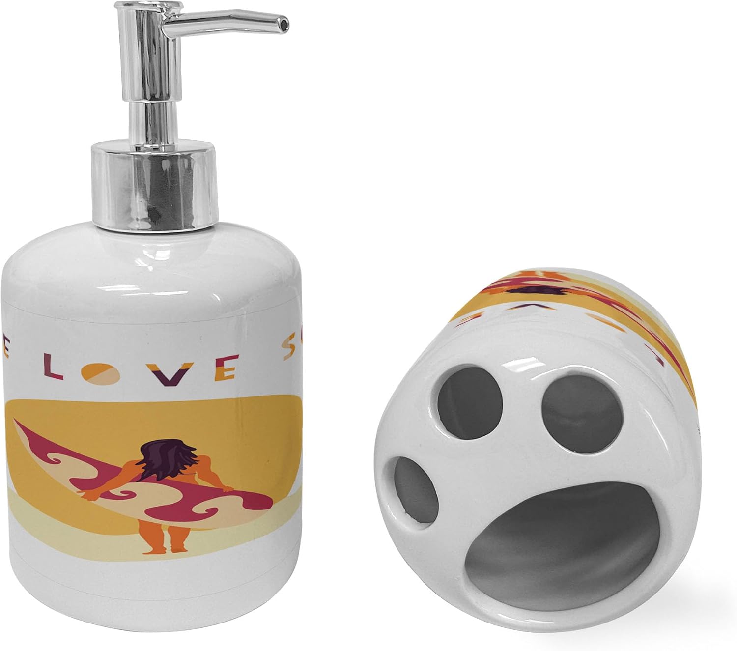 Ambesonne Graphic Beach Soap Dispenser Toothbrush Holder Set 1
