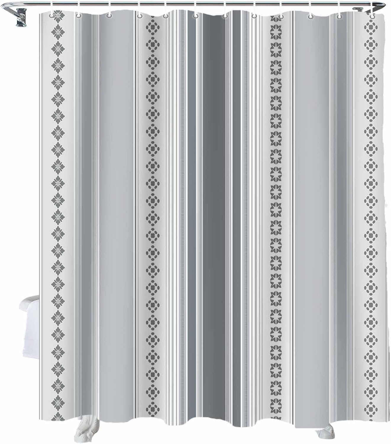 72 Inches Grey Gradient Floral Shower Curtain Set with 12 Hooks