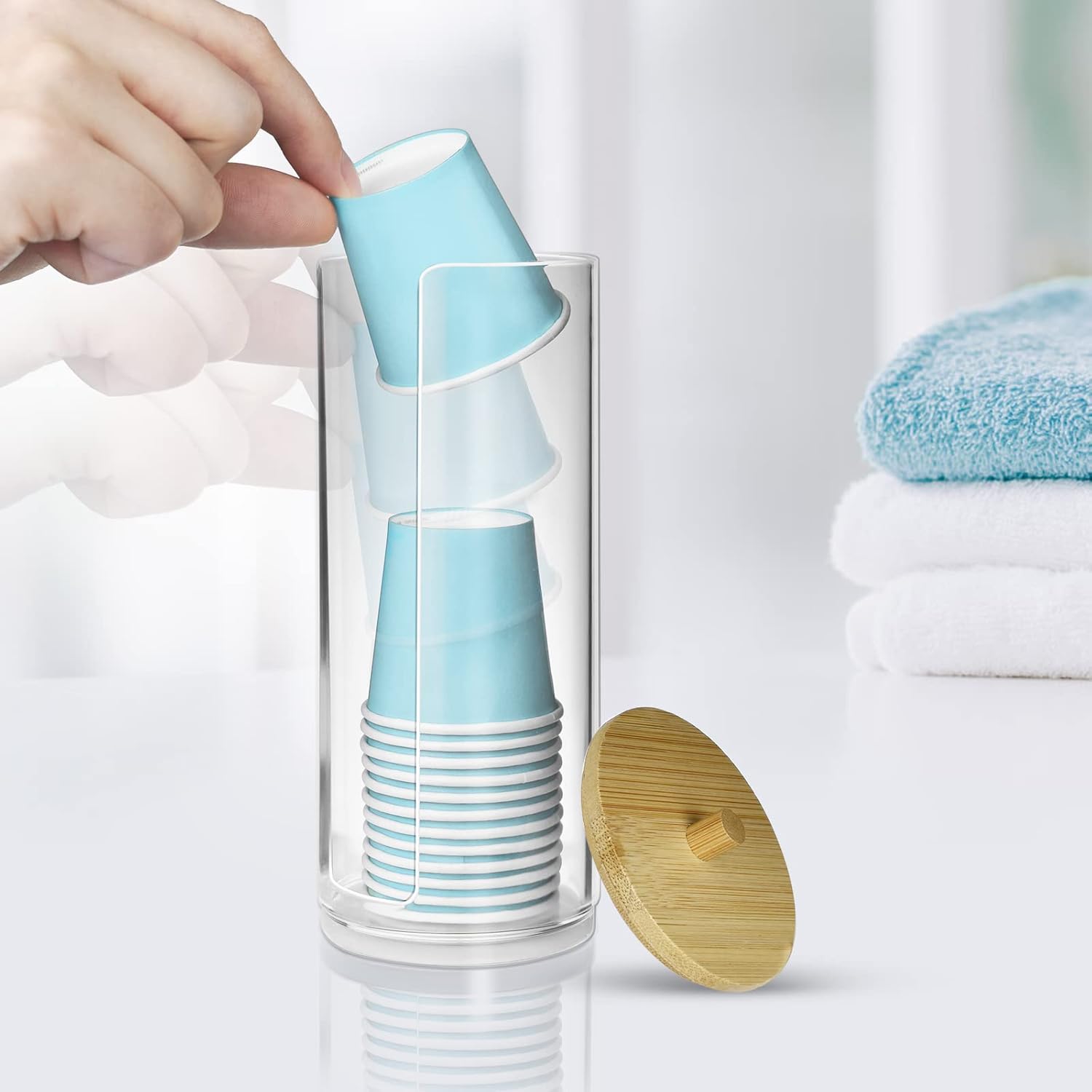 Bathroom Cup Dispenser with Dustproof Lid and Lid for Vanity