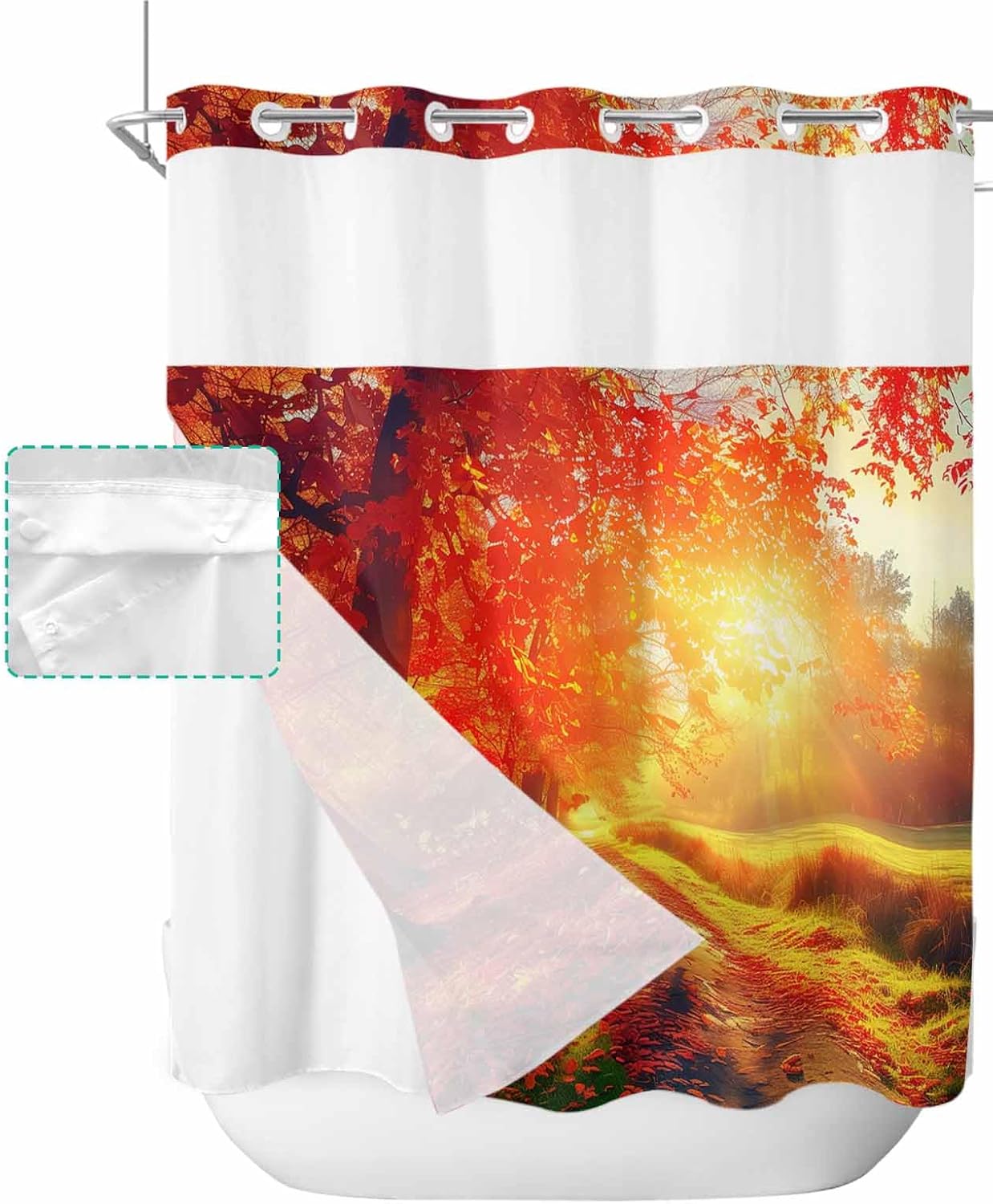 Waterproof No Hook Shower Curtain Set with Snap Liner 72x72 Inch