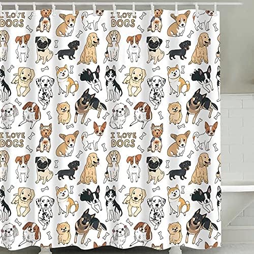 Cute Dog Shower Curtain 72x72 for Kids Bathroom Decor