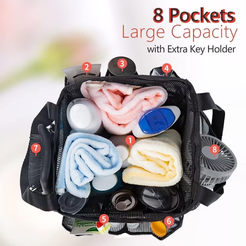 Fxkoolr Mesh Shower Caddy with 8 Pockets Portable Quick Dry Tote Bag