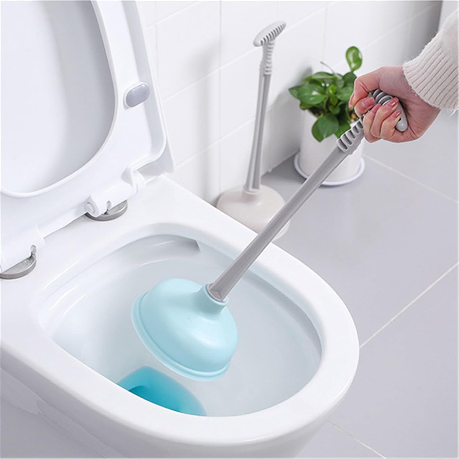 Grey Toilet Plunger Set with Holder for Bathroom