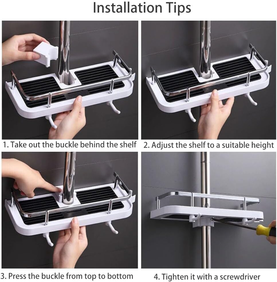 BAHELS Shower Caddy Rectangle Tray with Lifting Rod