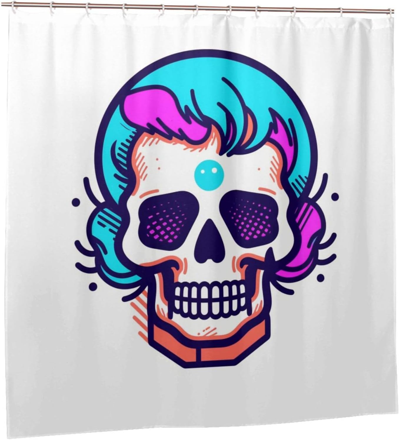 Cartoon Skull Shower Curtain Set 72x72in Red Blue Waterproof Design with 12 Hooks