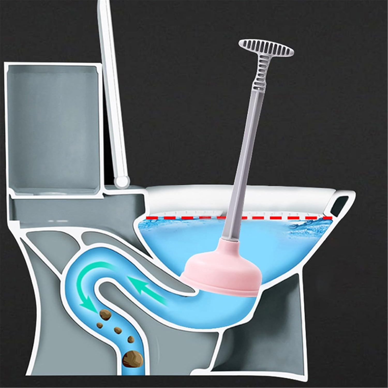 Grey Toilet Plunger Set with Holder for Bathroom