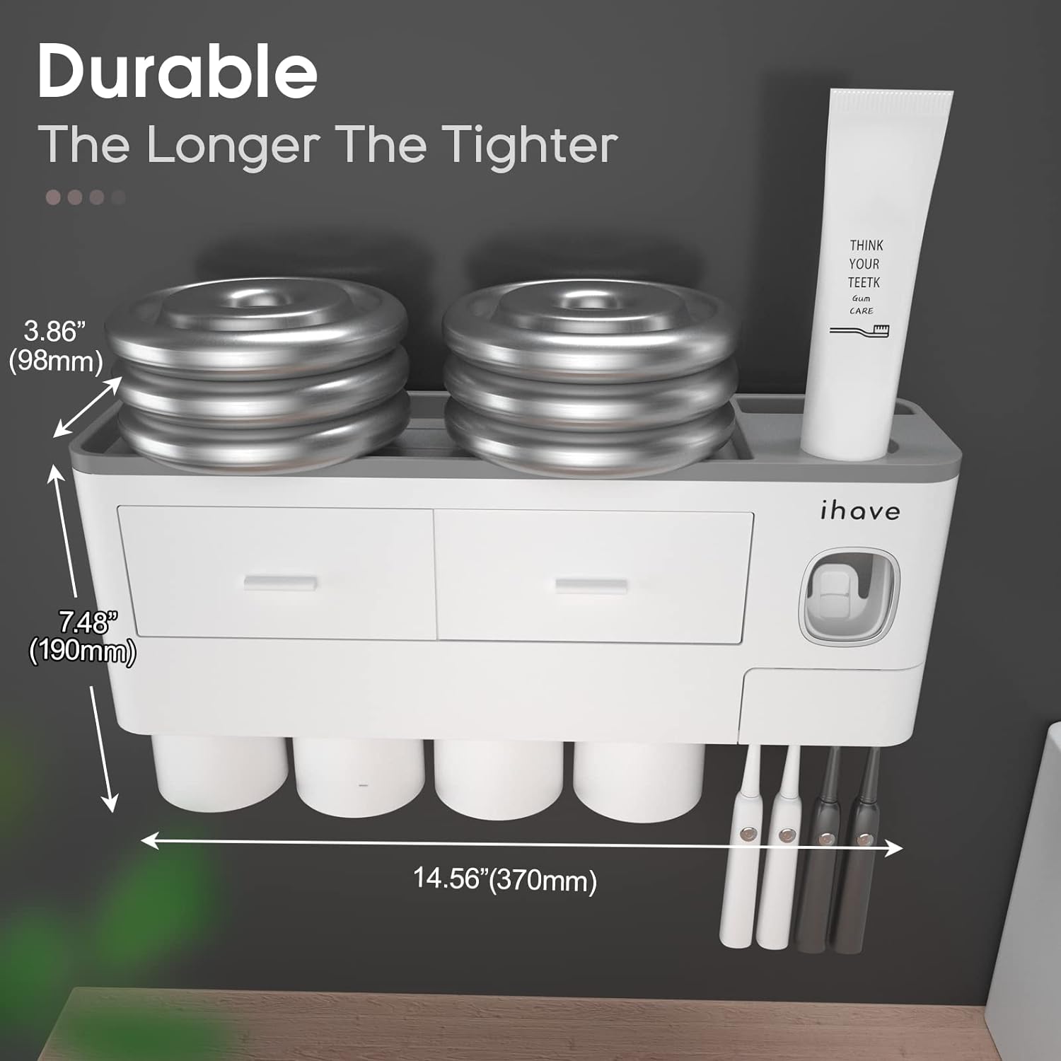 iHave Wall Mounted Toothbrush Holder with Dispenser and Storage 1