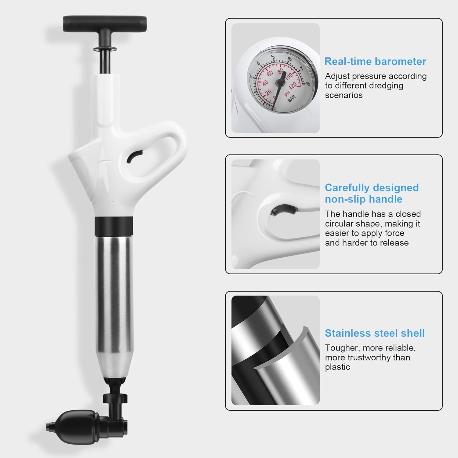 WEIDUOMALY Heavy Duty Toilet Plunger with Pressure Gauge