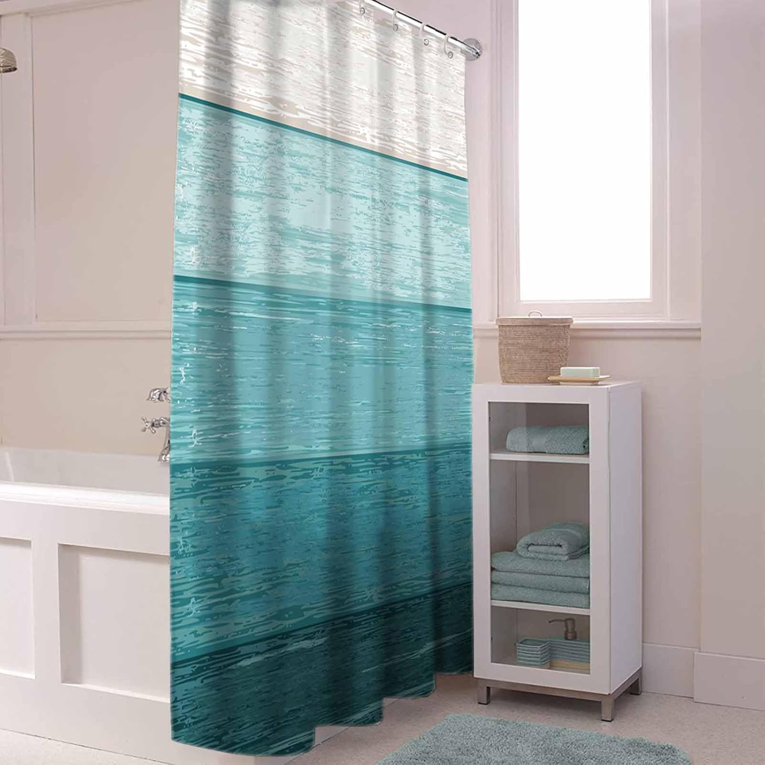 Funnywall88 72 Inches Teal Gradient Shower Curtain Set with 12 Hooks