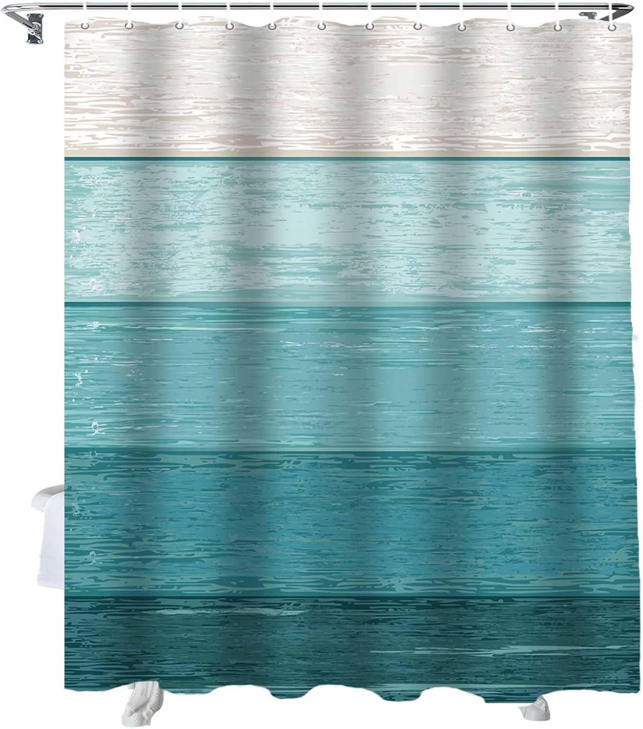Funnywall88 72 Inches Teal Gradient Shower Curtain Set with 12 Hooks