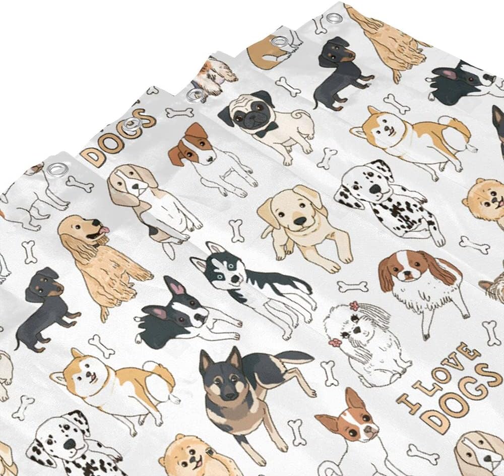 Cute Dog Shower Curtain 72x72 for Kids Bathroom Decor
