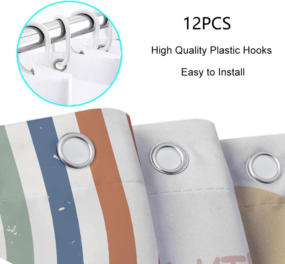 Rainbow Pattern Shower Curtain with 12 Hooks for Kids and Teens