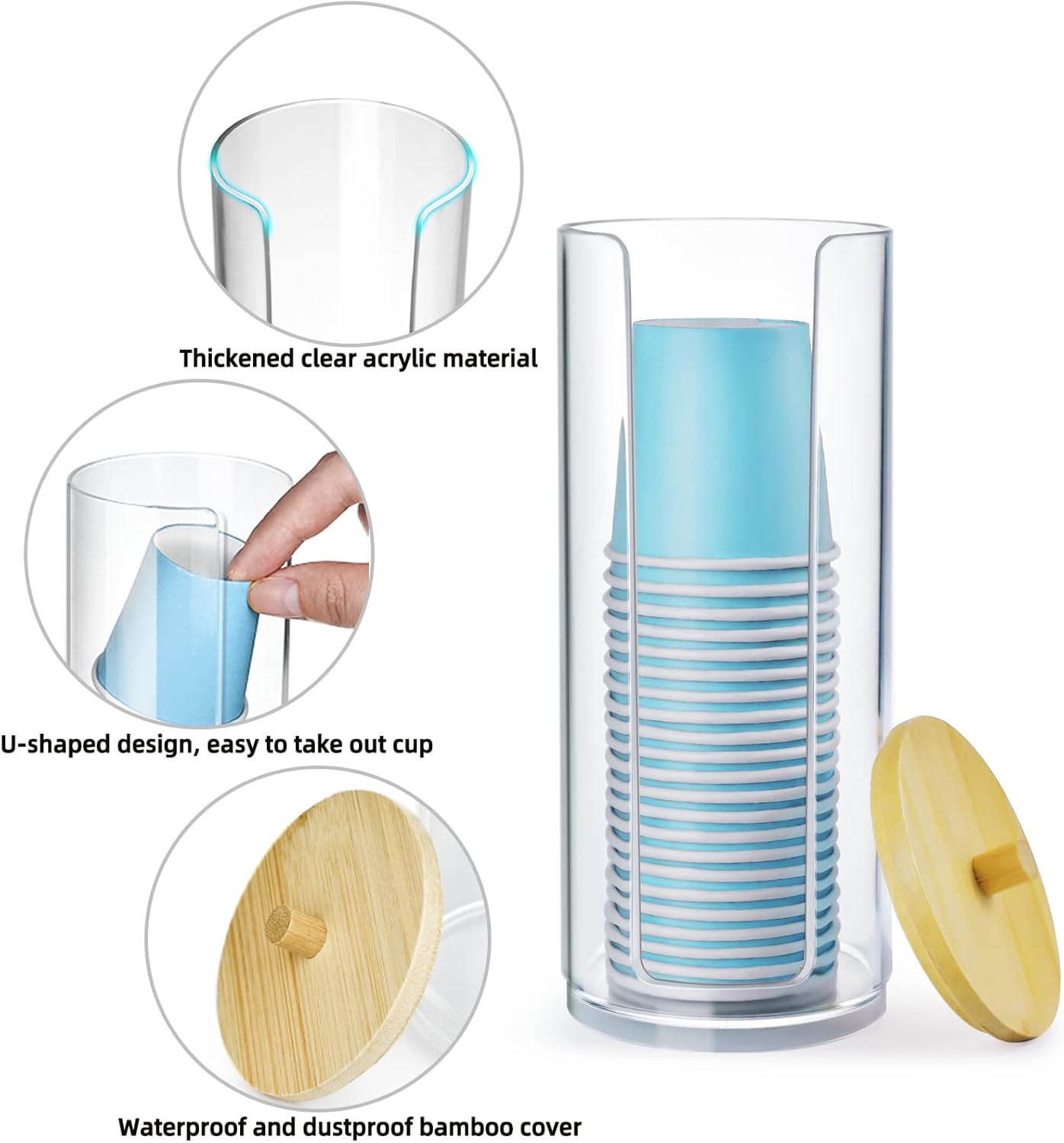 Bathroom Cup Dispenser with Dustproof Lid and Lid for Vanity