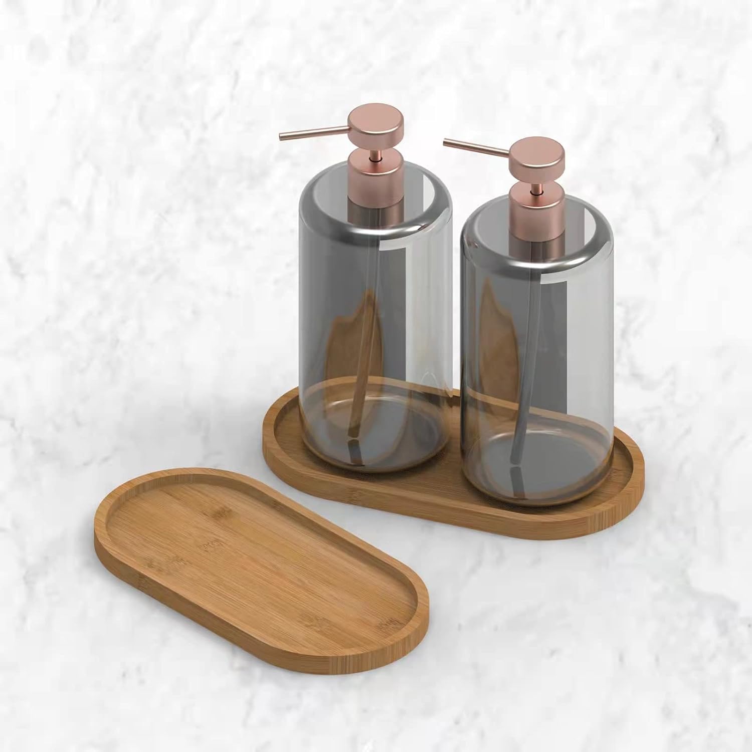 Gttyowyin Bamboo Soap Dispenser Tray Organizer