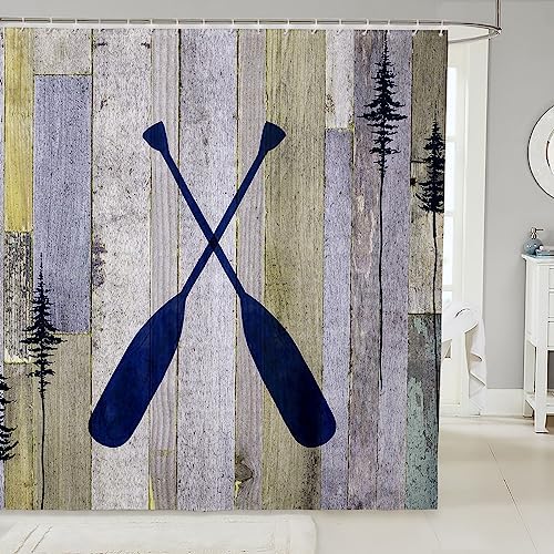 Blue Lake Paddle Shower Curtain Set 72x72 with Hooks