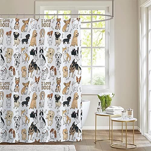 Cute Dog Shower Curtain 72x72 for Kids Bathroom Decor
