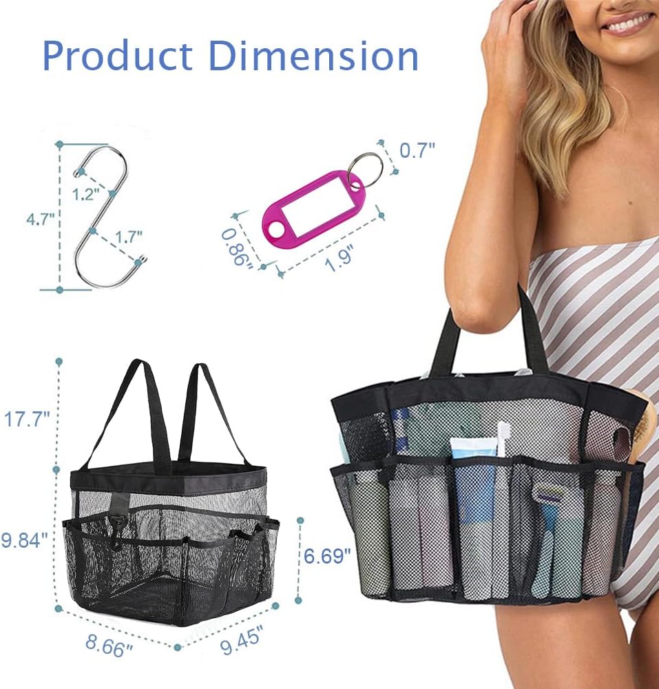 Fxkoolr Mesh Shower Caddy with 8 Pockets Portable Quick Dry Tote Bag