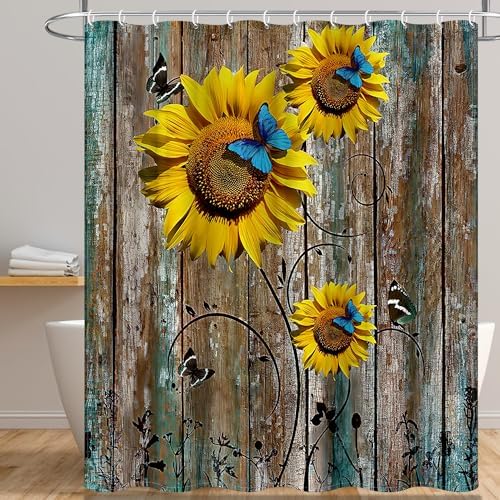BESBESME Boho Shower Curtain Set with Flower Pattern and Weighted Hem