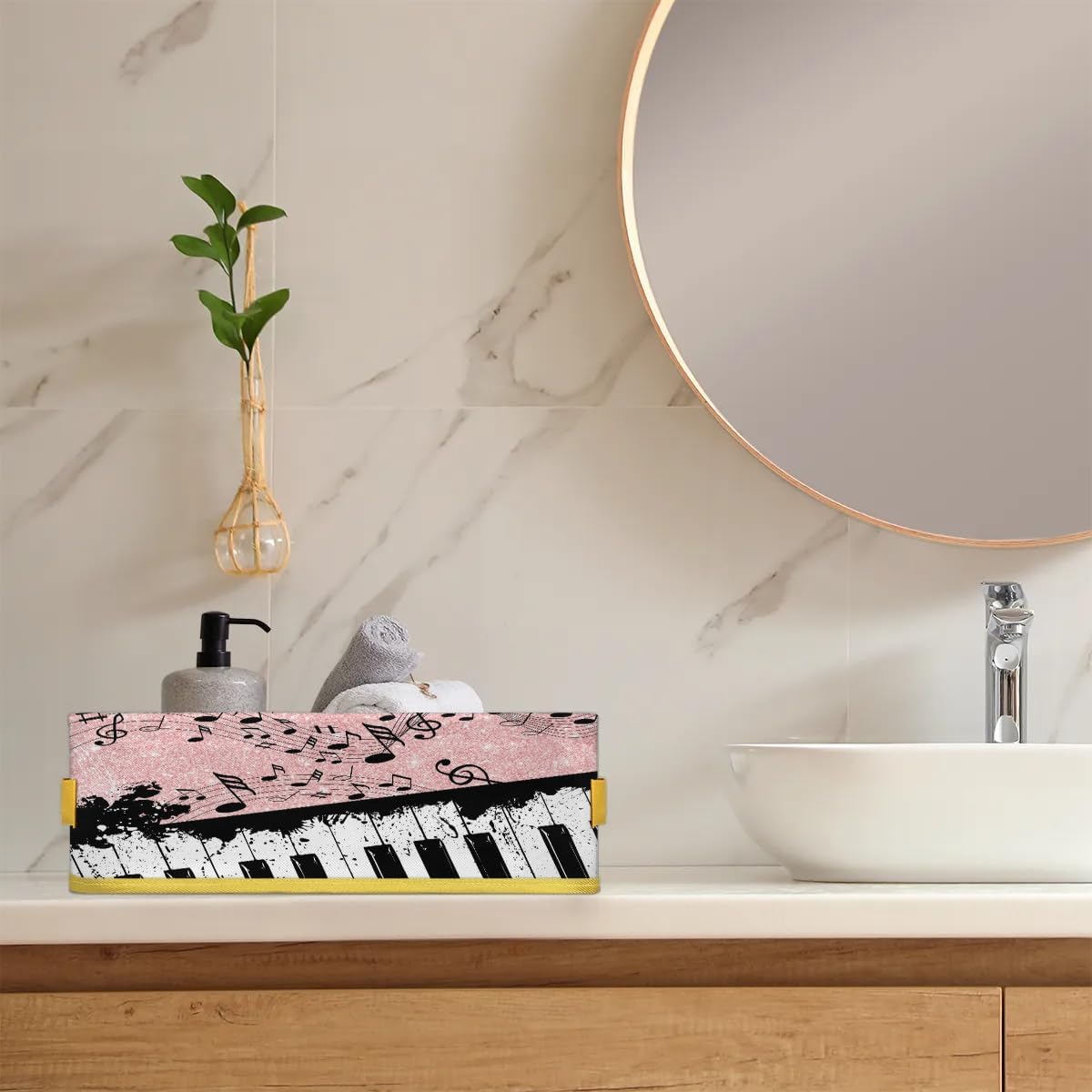 Snatocys Piano Keyboard Toilet Paper Basket with Handles